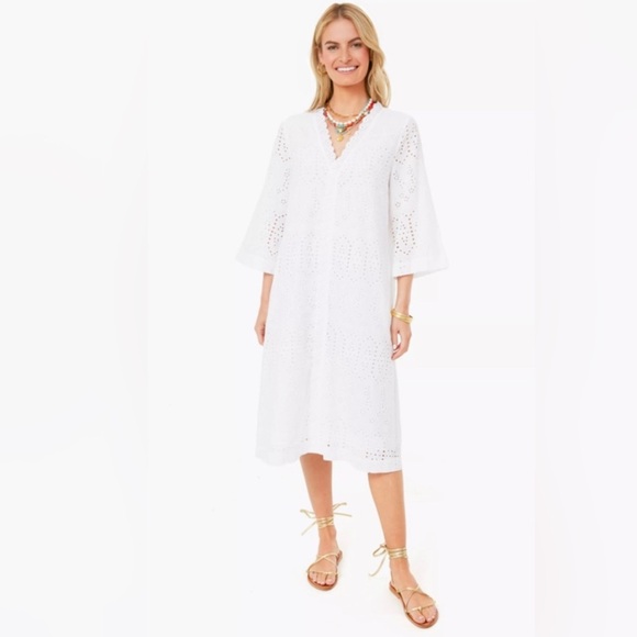 Tuckernuck White Provincial Eyelet Cote D'Azur Midi Dress‎ Women’s size Small
